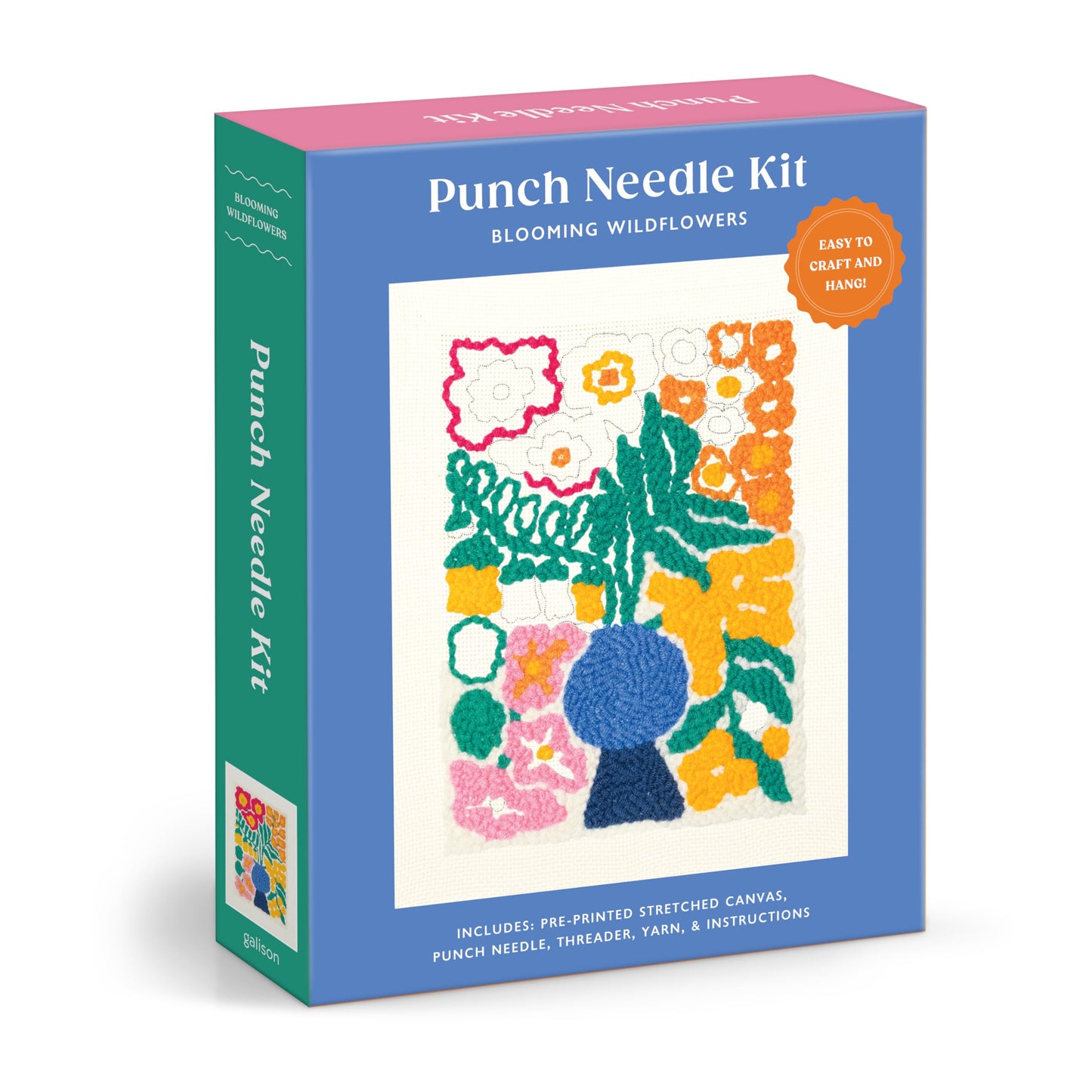 Galison Blooming Wildflowers – DIY Punch Needle Kit Includes 9 Yarns and Punch Needle to Make Beautiful Wildflower Art