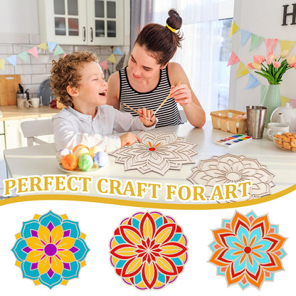 HICOHAND Wooden Mandala Sand Art Set, 3PCS Floral Indian Rangoli Stencils Wooden Mandala DIY Crafts for Indian Traditional Festival Home Decorations