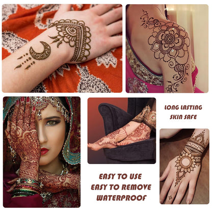 Temporary Tattoos Stencils Kit,Temporary Tattoos Kit - 6 Pcs 3 Color(3 Brown 2 Black 1 Red) Ink with Gloves,DIY Body Art Painting for Women Men Adults TA636KIT