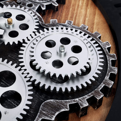 Lafocuse 23 Inch Real Moving Gear Wall Clock, Steampunk Wooden Large Wall Clock for Living Room Decor