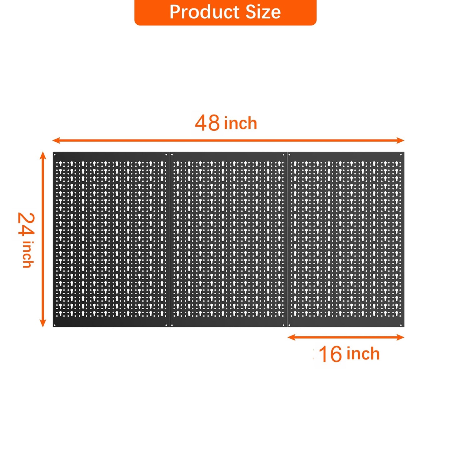 TORACK 3 PCS Metal Pegboard Panels for Garage Wall Utility Tools Storage Pegboard for Workbench, Modular Peg Board Tool Organizer Board Kit(Pack of 3, Black)