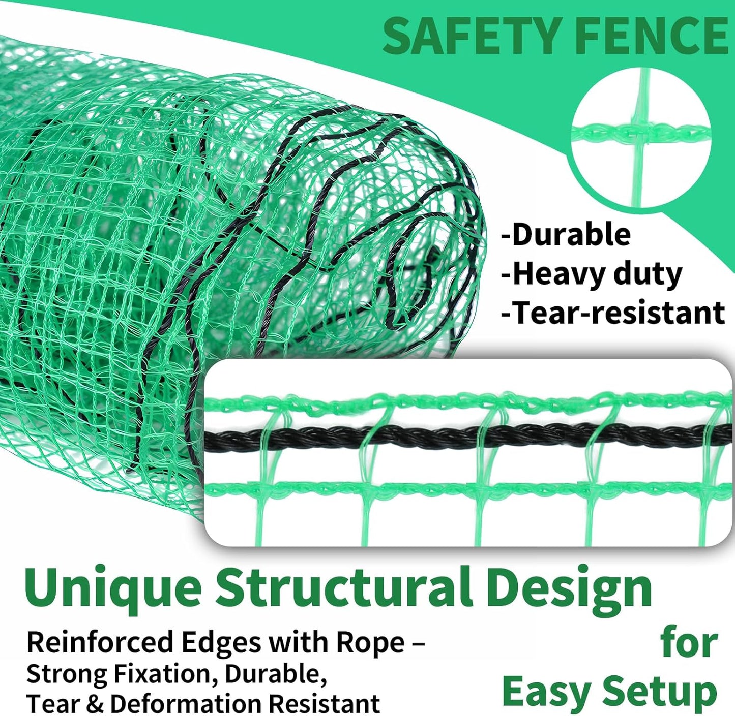 5x100ft Deer Fence Netting, Heavy Duty Plastic Mesh Fence for Deer, Rabbits, Birds & Chickens, Green Garden Netting