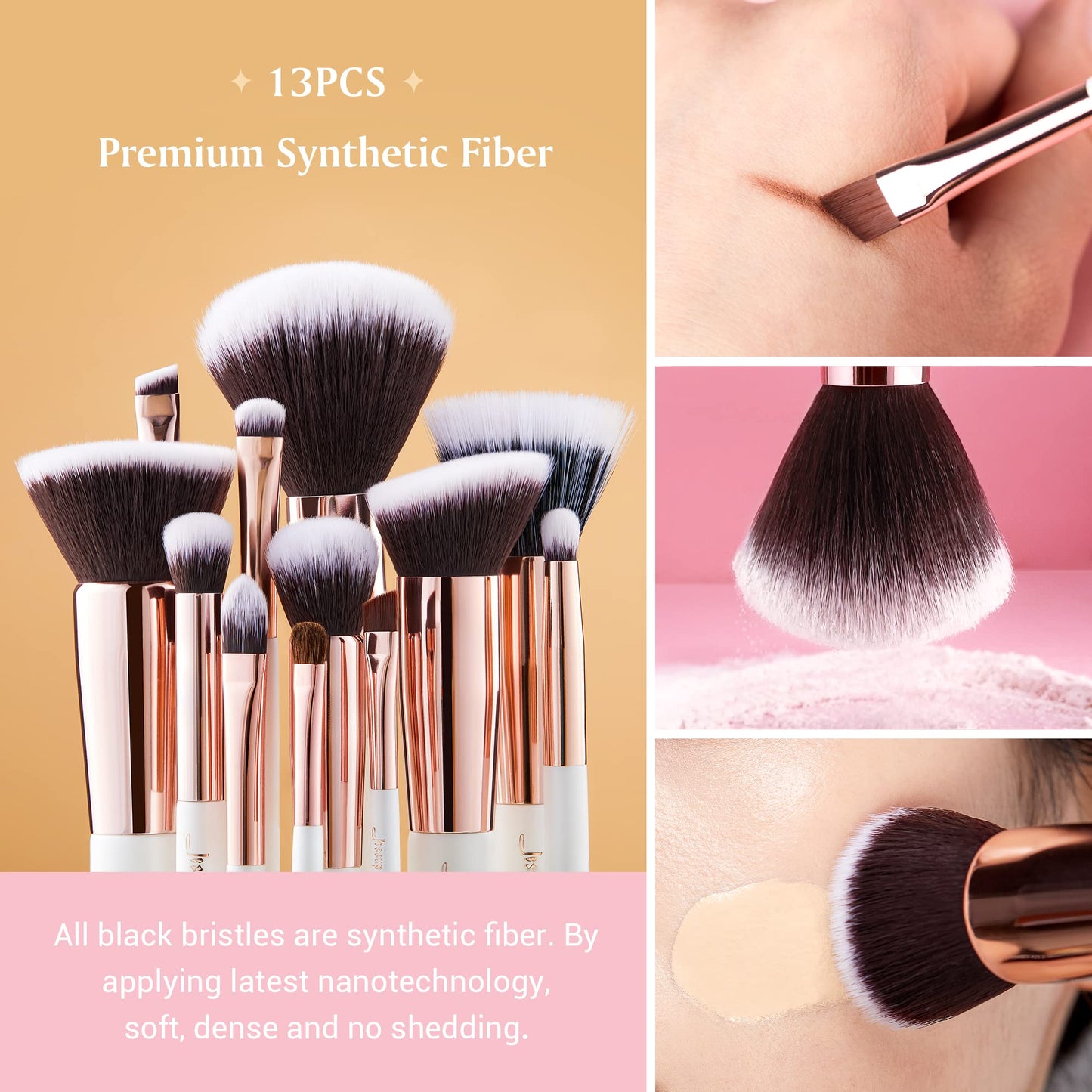 Jessup Brand 25pcs Professional Makeup Brush Set Beauty Cosmetic Foundation Powder Blusher Eyeshadow Blending Highlight Concealer Natural-Synthetic Hair Brushes Set (Pearl White/Silver)