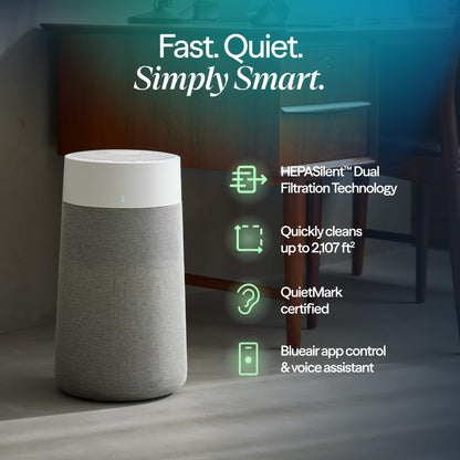BLUEAIR Purifier for Bedroom - Mini Restful - Sunrise Clock with HEPASilent Filtration and Wake Up Light - Cleans Air and Supports Circadian Rhythm - USB-C and App Connectivity