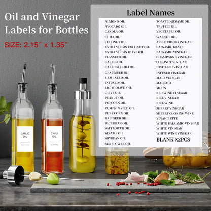 HVSWLY Oil and Vinegar Labels for Bottles,50 Pantry Labels for Vinegar & Oil Dispenser Bottles,Olive Oil Bottle Jar Labels Stickers, Kitchen Condiment Labels Set