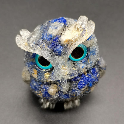 Reyife Hand-Carved Natural Crystal Owl Statue Reiki Healing Gemstone Animal Figurines Home Office Car Decoration The Best Gifts 2.4 inches(Lapislazuli)