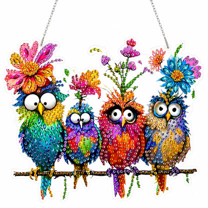 pudinbs Diamond Art Kit for Adult, 5D Diamond Art Painting Window Pendants Home Garden Wall Hanging Kits Hanging Ornament, DIY Acrylic Double Sided Ornaments (Bird)
