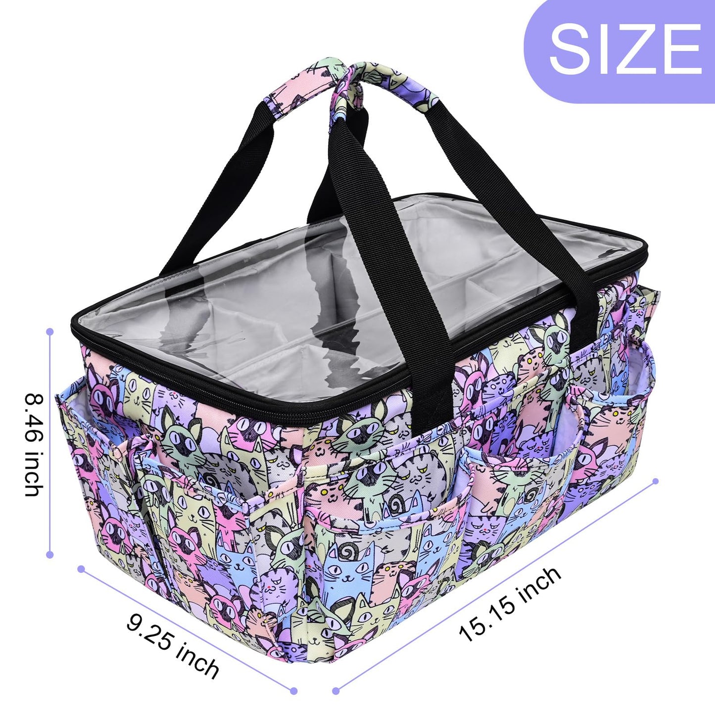 FORTEVIS Multi-Functional Tote Craft Bag Desktop File Folder Carrying Bag With Pockets For Art,Craft,Sewing, Travel, Daily Use,Office (Cat)