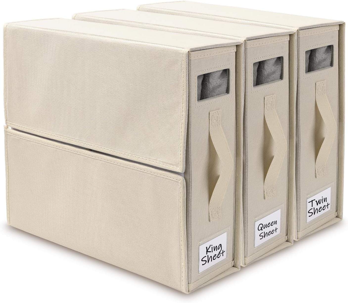 Premium Bed Sheet Organizers and Storage (3 Pack), Foldable Cube Storage for Linen Sheets, Duvet Covers, and Blankets