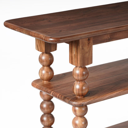 SAFAVIEH Couture Collection – Norbert Brown Solid Wood 2 Shelf Console Table, Entryway Storage Table with Turned Legs (SFV5795A)