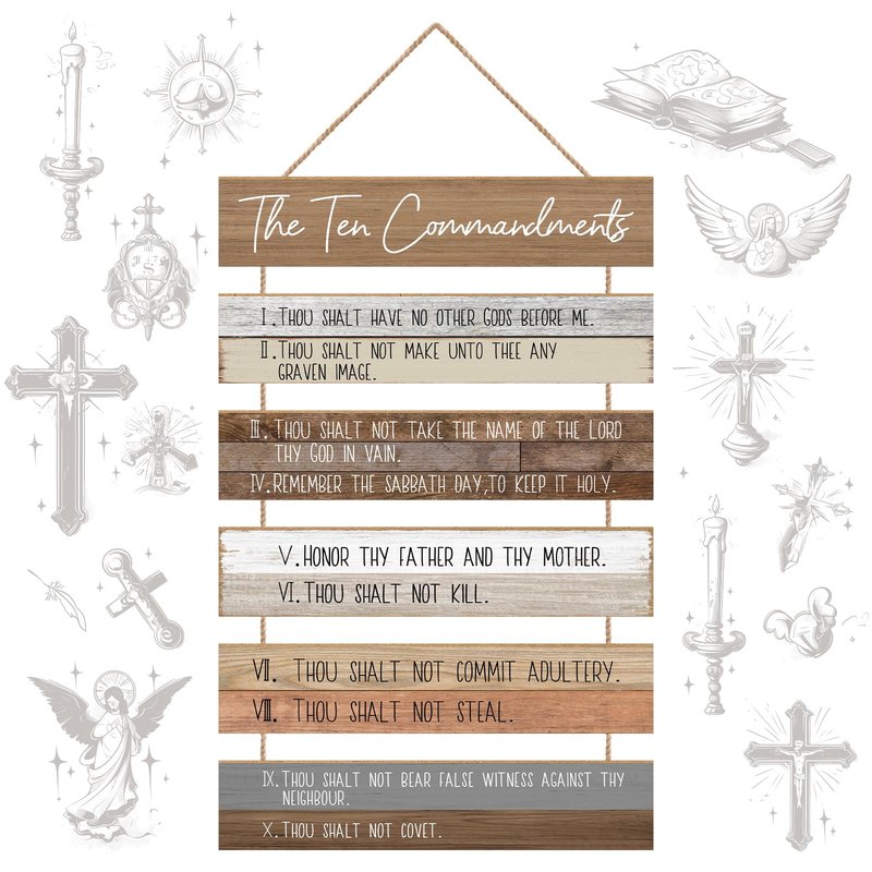 The Ten Commandments Christian Home Wall Decor Art, Wooden Hanging Bible Verse for Home, Bedroom, Living Room, Church, Farmhouse, Garden, Office (Retro)