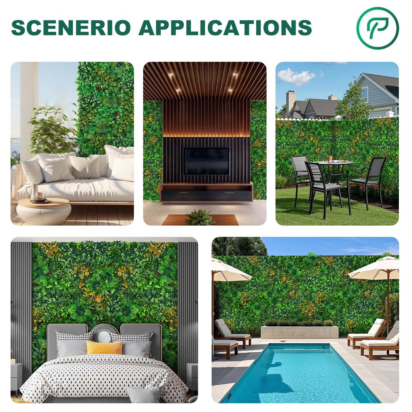 Yangrass Artificial Grass Wall Panels, 40"x120" (33.33 sqft) Boxwood Wall Roll with Tropical Leaves, Faux Greenery Privacy Fence Screen, Grass Backdrop for Outdoor Indoor Garden Birthday Wedding Decor