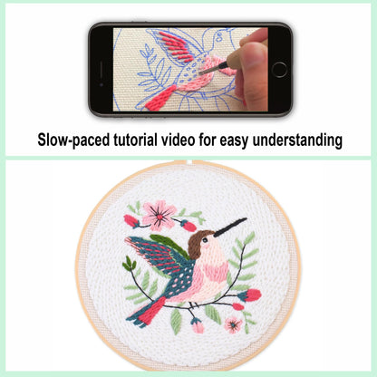 Myfelicity Punch Needle Embroidery Kit, Beginner Craft Set with Animal Pattern Design, 7.9 Inch Hoop (Hummingbird)