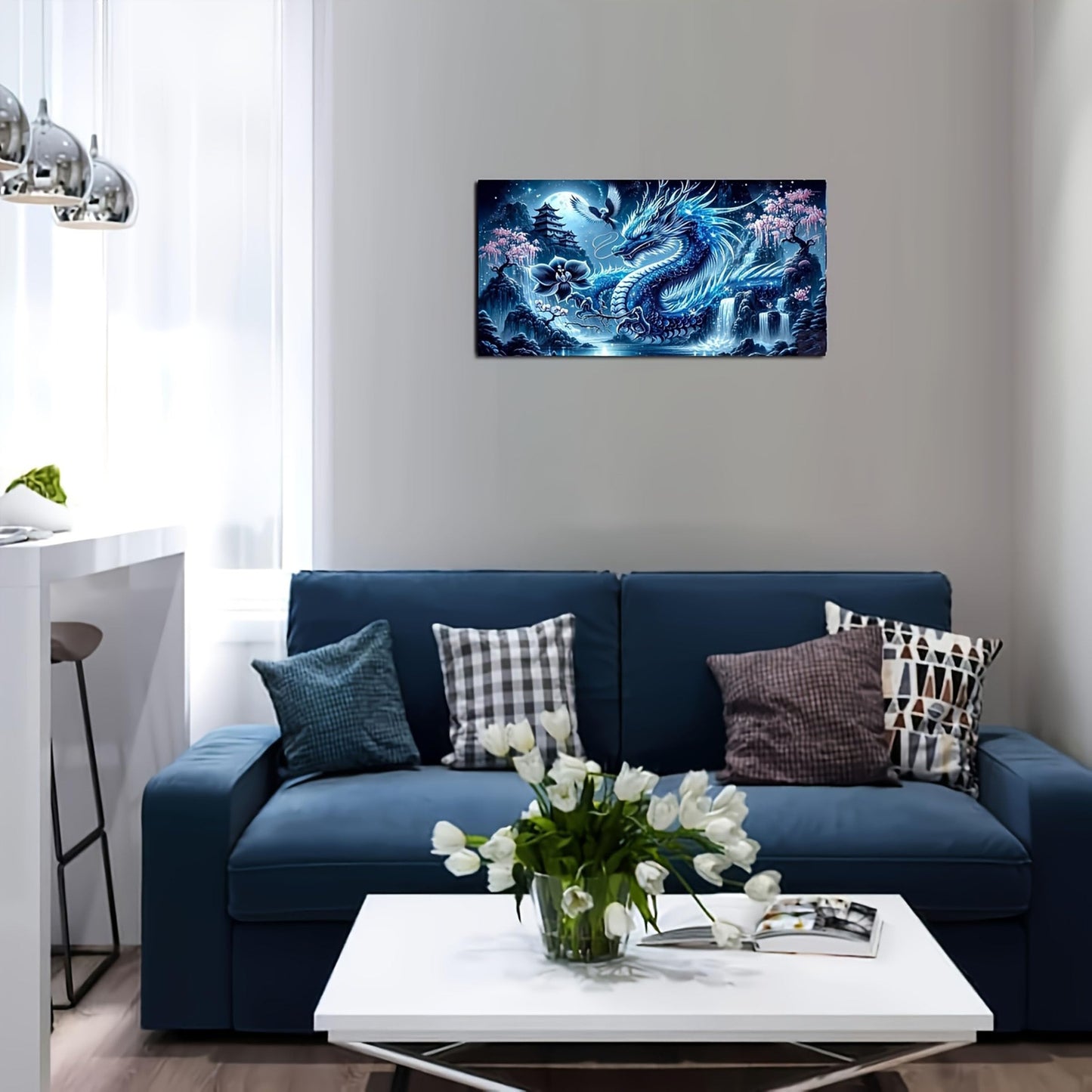 Fantasy Dragon 5D Diamond Painting Kits for Adults,Waterfall Landscape Diamond Mosaic Art,DIY Full Round Diamond Embroidery,Diamond Art Kits for Home Decor,Large size 31.5 x 15.7 inches,DIY Mosaic Art