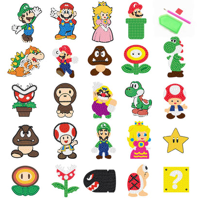 PICNICFUN Diamond Kits Stickers for Kids,24 PCS 5D DIY Cute Cartoon Characters and Animals Handmade Digital Paint Rhinestone Mosaic Sticker Making for Kids,Children Art Craft