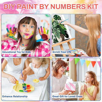 ICYANART 4 Pack Paint by Numbers kit for Adults with Frame and Wooden Easel, Plant Adult Paint by Number Kits, DIY Acrylic Oil Painting by Number for Beginners Home Wall Decor Gift (8x12 inch)