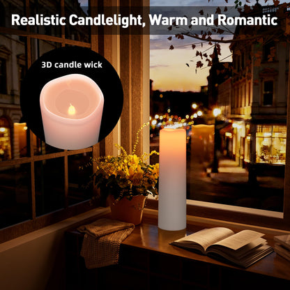 14"×4" Large Outdoor Candles with Timer Waterproof LED Flameless Pillar Candles Battery Operated with Remote Flicking Plastic for Home Decoration Porch Patio Wedding Fireplace Lantern, White