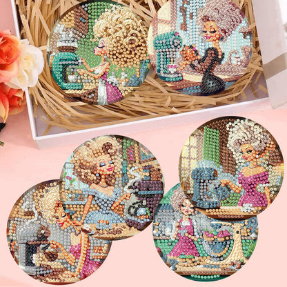 8 Pack Diamond Art Coasters Kits, Coffee Diamond Painting Coasters Kit Set with Holder Cork Pads, DIY Coffee Diamonds Art Non Slip Coaster Crafts Kits for Adults Beginners Gifts