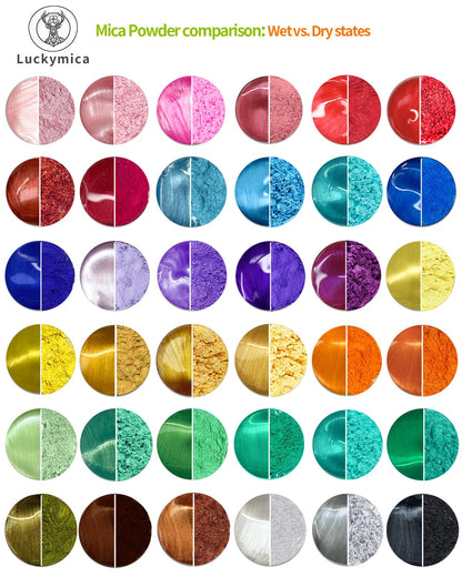Luckymica Mica Powder, 36 Colors Pearlescent Pigment Powder for Epoxy Resin, 360g Pearl Pigment Set for Soap Making, Bath Bomb, Candle Making, Art Crafts, Lip Gloss, Nail Polish, Dye