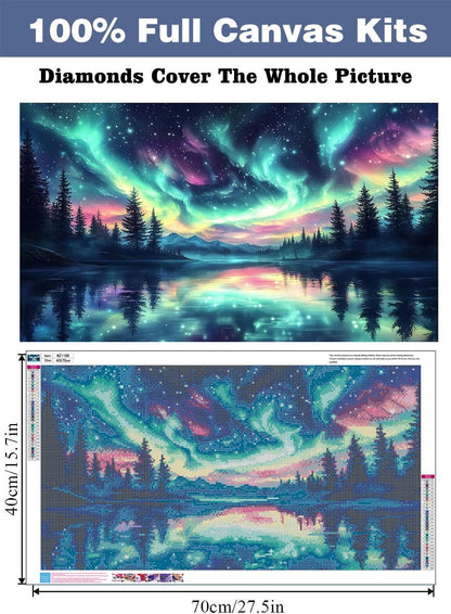 ijbnhd Large Diamond Painting, Aurora Large Diamond Art Kits for Adults, Full Drill Round Big Diamond Painting, DIY Gem Art and Crafts for Home Wall Decor Gift 27.5 X 15.7inch