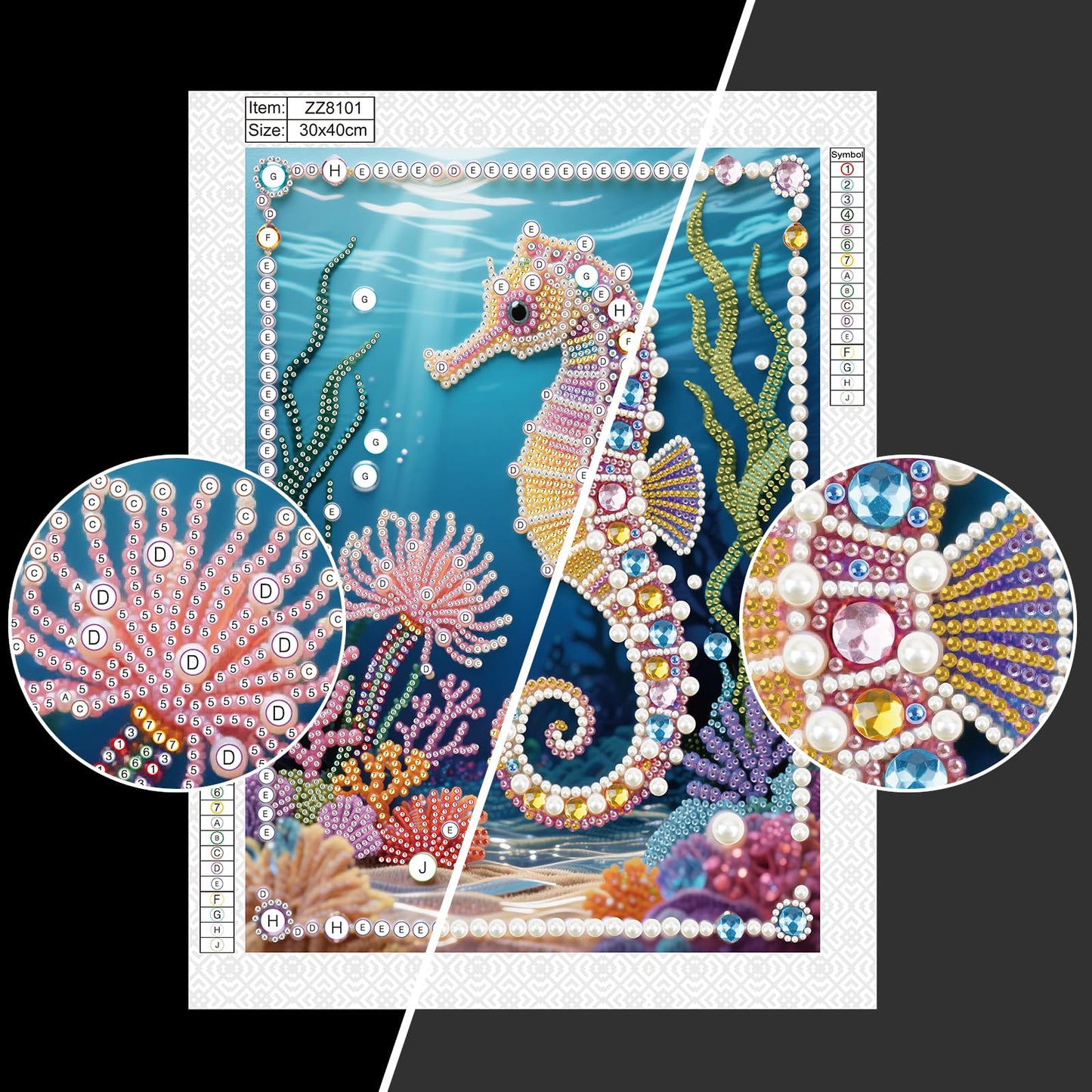 Stalente Pearl Diamond Painting Kits for Adults Seahorse, 5D Special Shape Diamond Art Kits for Beginners, Crystal Rhinestones Diamond Painting for Home Wall Decoration Gift 12×16inch, Animal