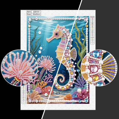 Stalente Pearl Diamond Painting Kits for Adults Seahorse, 5D Special Shape Diamond Art Kits for Beginners, Crystal Rhinestones Diamond Painting for Home Wall Decoration Gift 12×16inch, Animal
