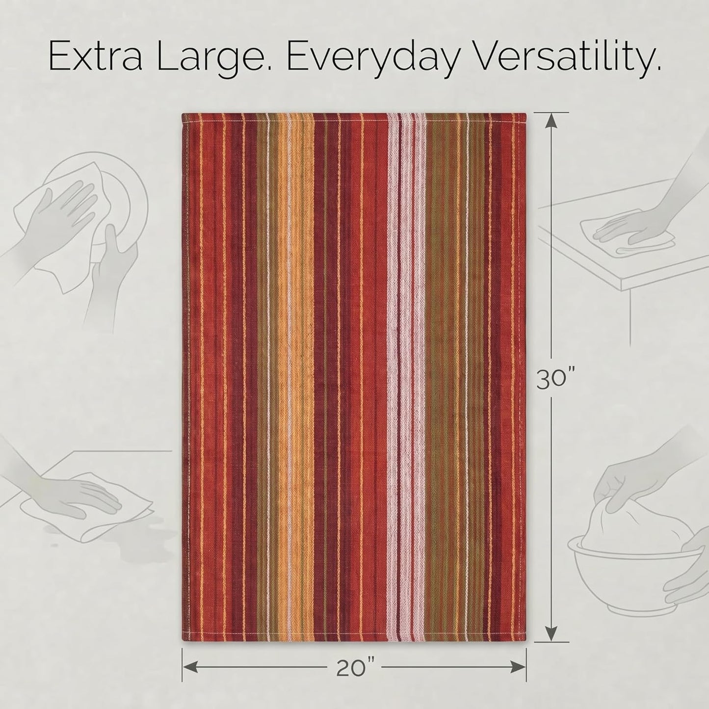 Set 6 20" X30 100% Urban Villa Kitchen Towels Harvest Stripes Towels of Cotton Highly Absorbent Quick Drying Dish