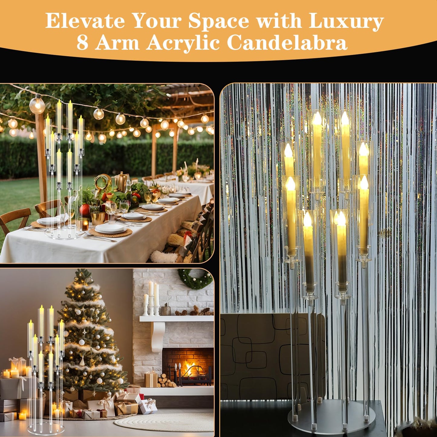 8 Arms Acrylic Candelabra Centerpieces for Tables Decortion,Clear Candle Holder for Wedding Dinner Fireplace Decoration and Home Decor,Candlesticks Holder with Lampshade Fits LED Candle