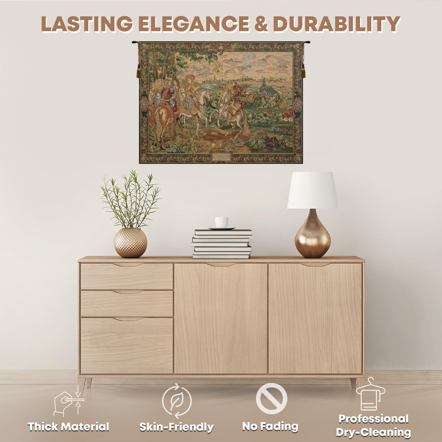 C Charlotte Home Furnishings Inc La Prise de Lille II Belgian Tapestry Wall Hanging | Viscose Cotton and Polyester Blend Wall Art | 53 in. x 98 in | Home Decor Accents