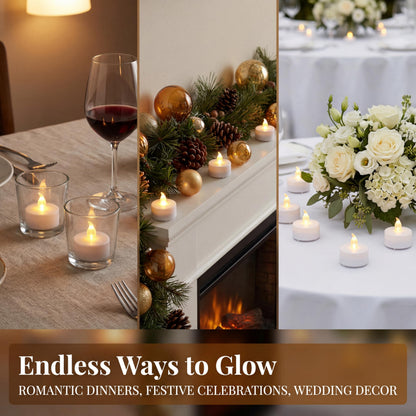 Tea Lights Flameless Battery Operated Candles-50 Pack LED Electric Flickering Votive Candle Long Lasting 200 Hours, Realistic and Bright for Seasonal Festive Celebrations Decoration Warm White