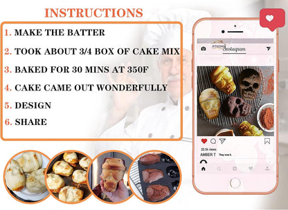 JETKONG Skull Cake Pan, Silicone Skull Cakelet Mold, Skull Pirate Cake Tin Baking Pan (Black)