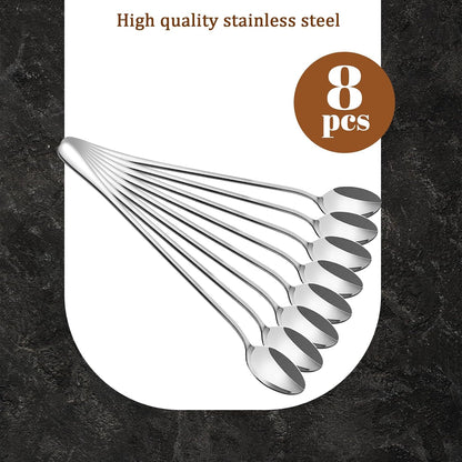 LOVEINUSA 8 Pcs Long Handle Ice Tea Spoons, 9" Silver 304 Stainless Steel Coffee Stirrers for Bar