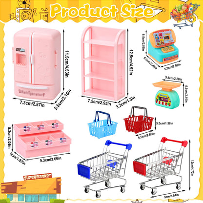 150Pcs Mini Shopping Cart Basket Miniature Food Drink Bottle Supermarket Metal Handcart Trolley