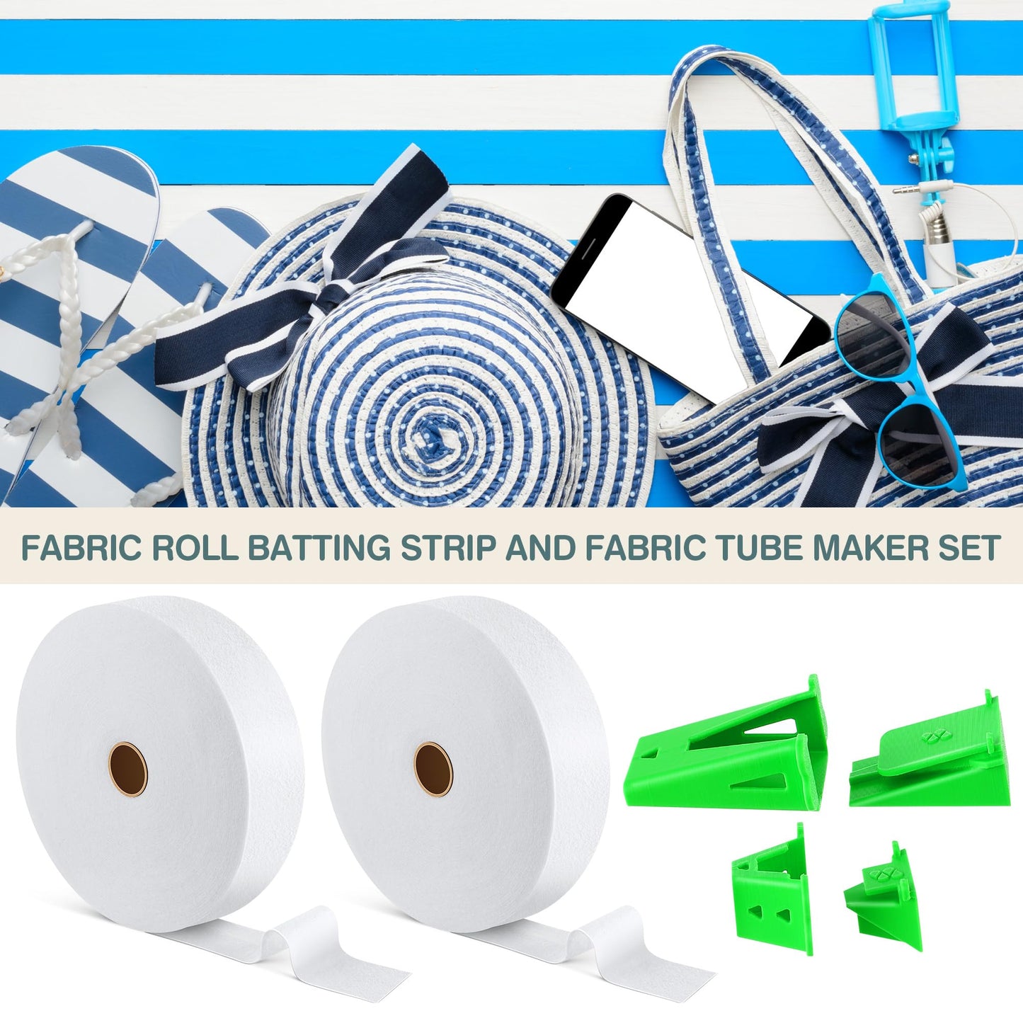 Ceoighe Fabric Roll Batting Strips with Tube Maker, 2 Rolls 100 Yards Total, 2 1/4 Inch Cotton Blend Quilt Batting for Quilting, Rugs, Braided Mats, DIY Sewing Projects