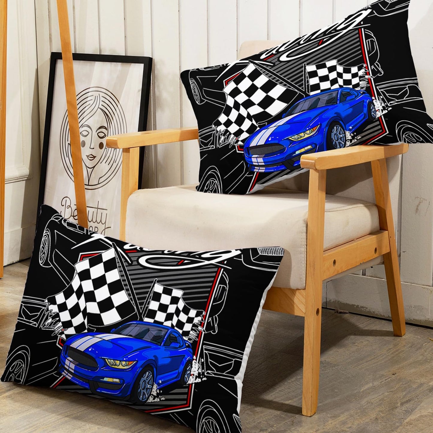 Set 3PCS,1 2 AILONEN Blue Racing Car Fitted Sheet Twin Size, Speed Sports Car Bed Sheet for Kids Boys Teens,Extreme