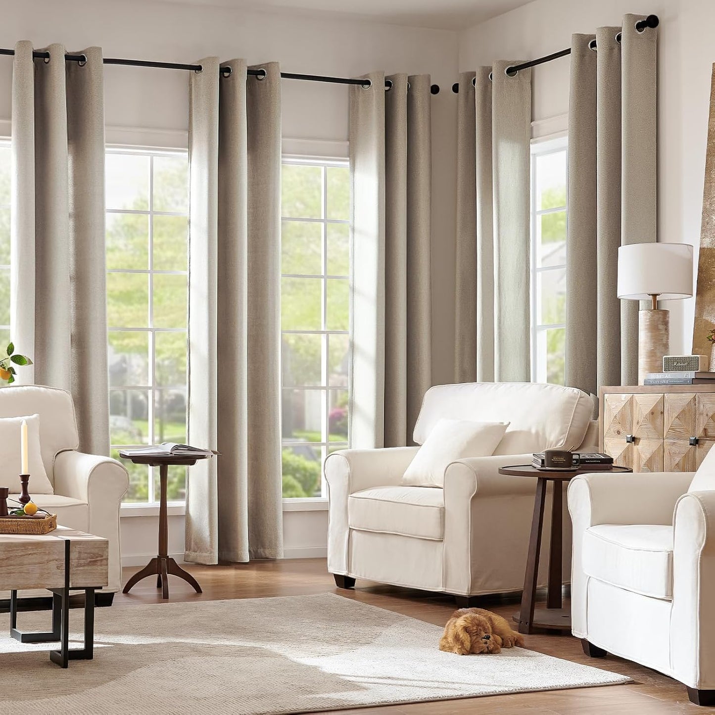 jinchan Blackout Linen Textured Curtain, 84 Inches Long, Thermal Insulated Grommet Top Window Drape for Bedroom