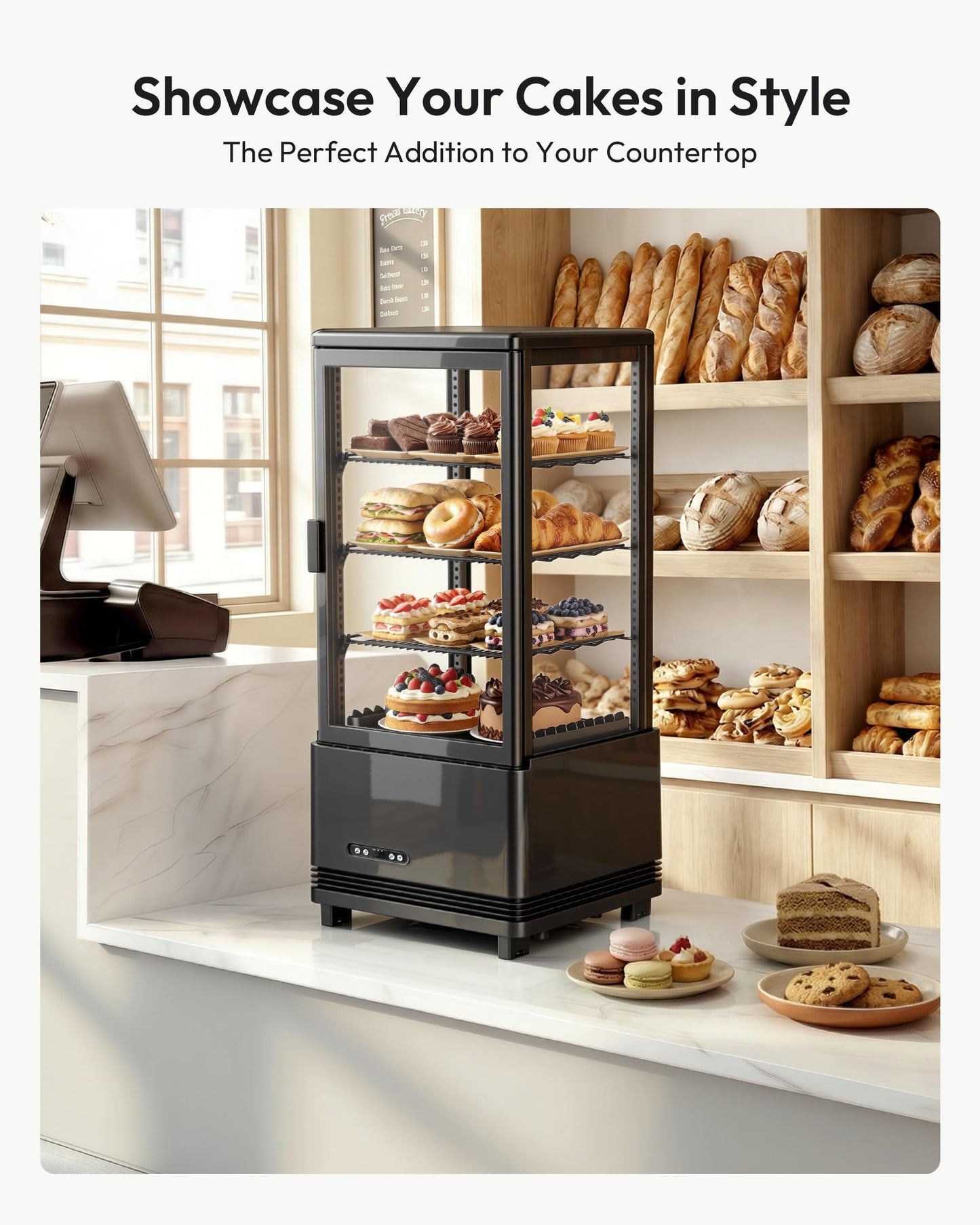 Commercial Refrigerator Countertop , ETL Certified Refrigerated Display Case 2.8 Cu.Ft / 78L, LED Lighted Display Refrigerator with Double Glass, Auto Defrost, Air Cooling for Bakery, Cafe, Store