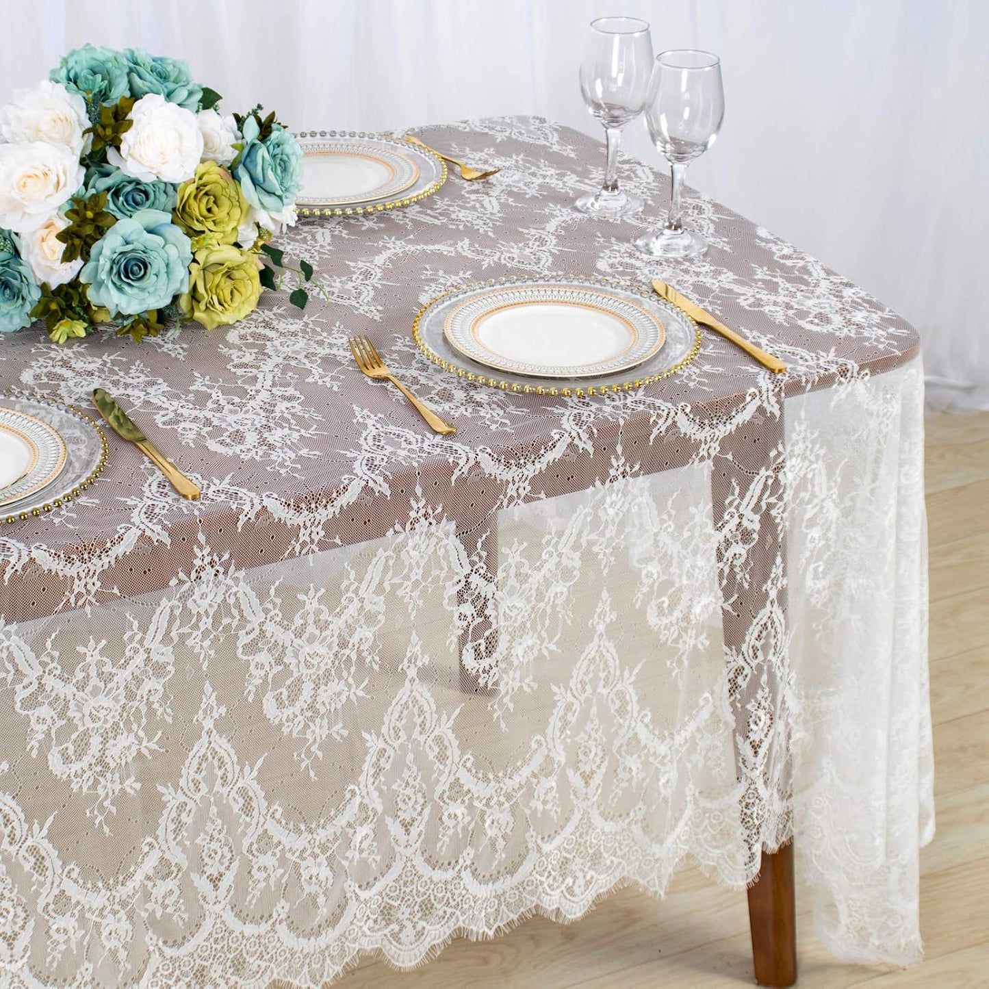 ShinyBeauty Rectangular Lace Tablecloth 60x120-Inch 2 Pack Floral Vintage Table Cover for Rustic Party