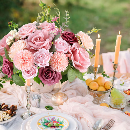 AGIRL Rose Artificial Flowers Combo Fake Flowers Pink Roses Silk Flowers with Stems for DIY Bridal Wedding Bouquets Centerpieces Arrangements Table Party Baby Shower Home Decor (Champagne Pink)