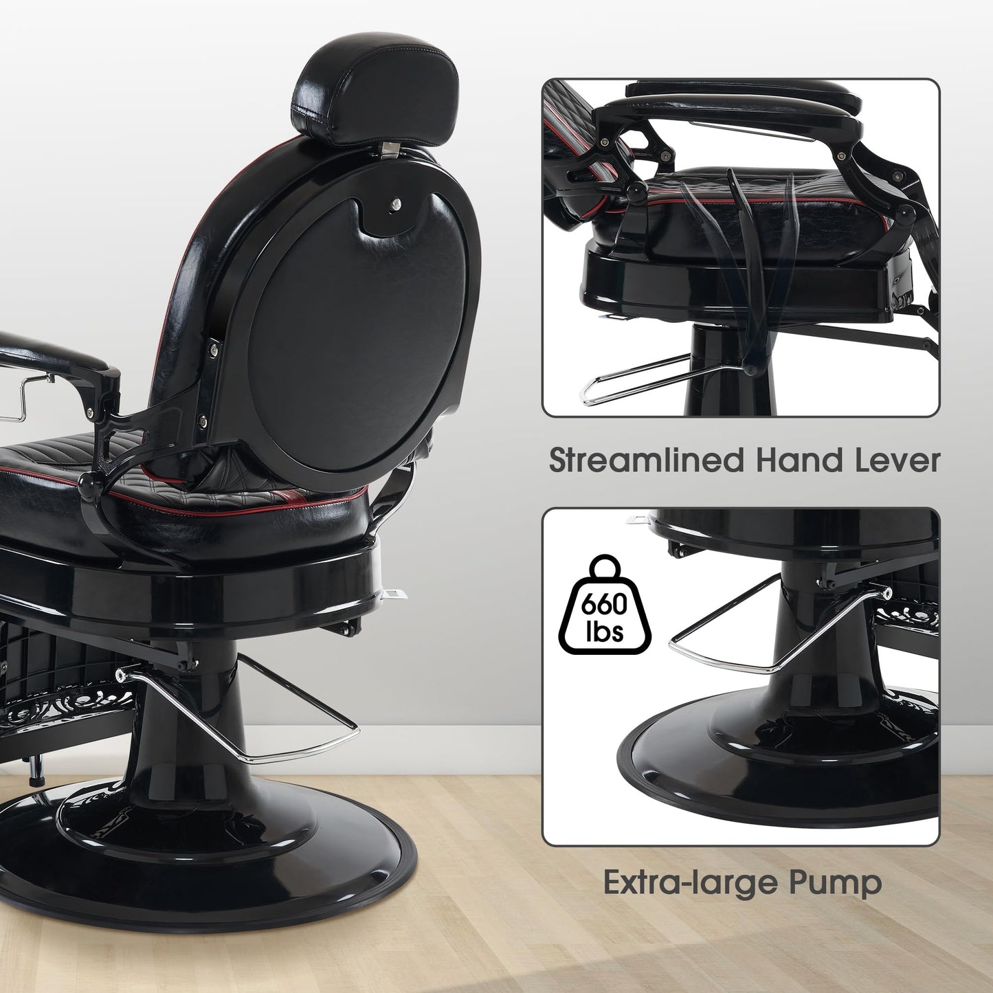 BarberPub Heavy Duty Metal Vintage Barber Chair All Purpose Professional Hydraulic Reclining Salon Beauty Spa Chair Styling Equipment 8730 (Red)