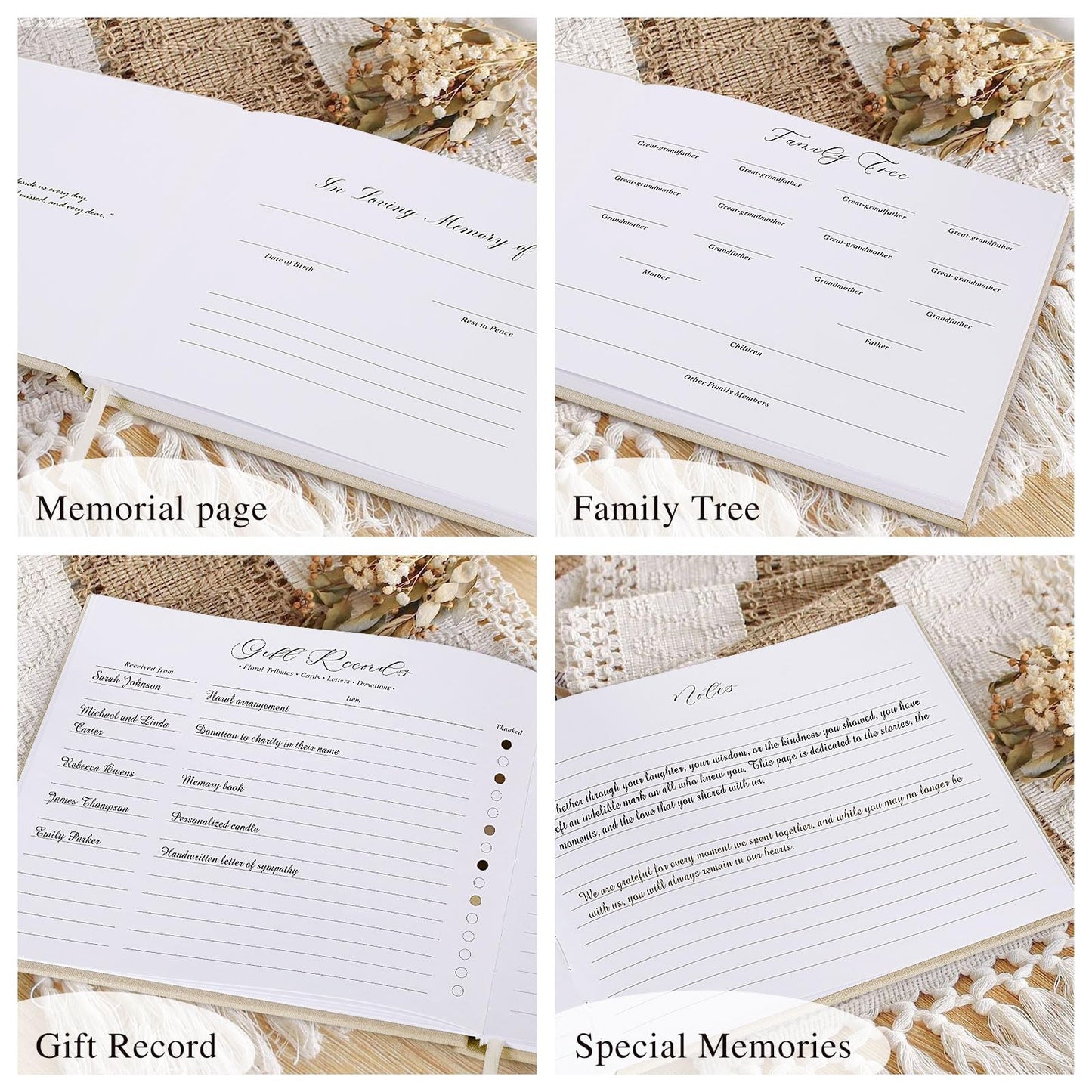 Lanpn Funeral Guest Book for Memorial Service, Linen Celebration of Life Registry Guest Book with Open Window, Memory Book for Funeral with Table Sign, Funeral Favors Sign in Books for Guests, Beige