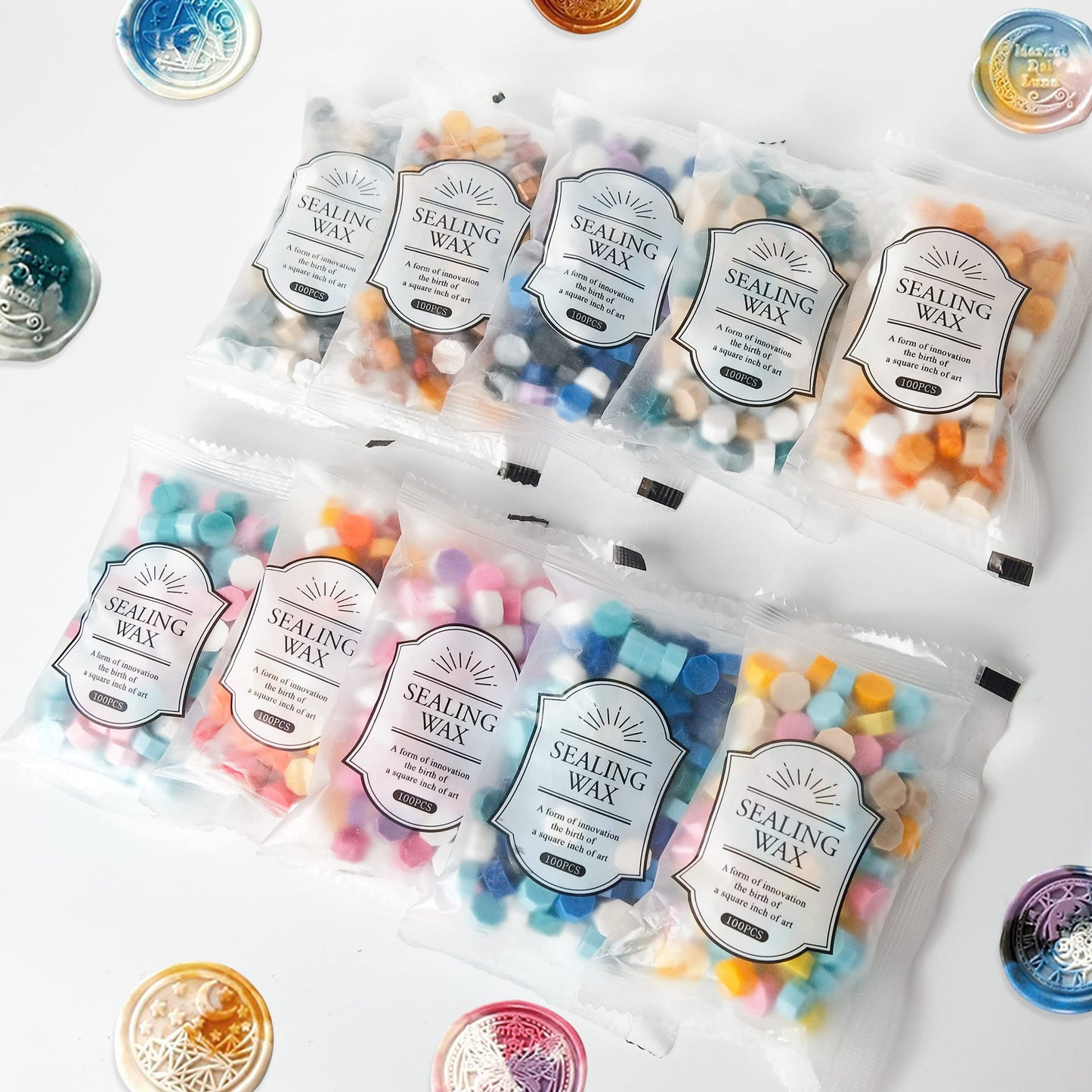 Sealing Wax Beads, 10pack Unique Color Combination- Mixed Color (Approx.1000pcs)- for Wax Seal Stamps, Letter Sealing & Wedding Invitations - Try The Color Suit
