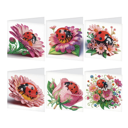 JZHYOAN 6Pcs Ladybug Flower Diamond Painting Greeting Cards DIY Diamond Art Greeting Card with Envelopes for Adults Embroidery Gem Arts and Crafts Card Kit for Birthday Holiday Mosaic Handmade Gift