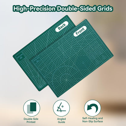 3Pcs Self Healing Cutting Mat, Double-Sided Non-Slip Rotary Cutting Board for Rotary Cutting, Sewing, Quilting, Crafting, A3 A4 A5 Size (18x12, 12x9, 9x6 Inch),Green