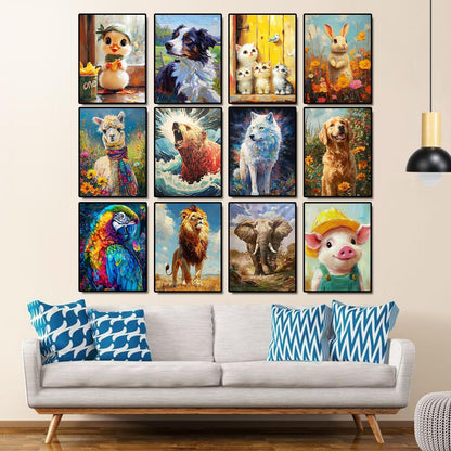 BWFY 12 Pack Animal Diamond Painting Kits for Adults, 5D Diamond Art Kit,DIY Full Drill Diamond Art Sets with Tools, Beginner-Friendly Craft Projects for Home Wall Decor or Gift, 12x16 Inch