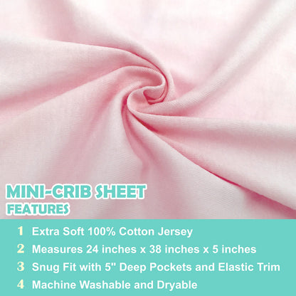 American Baby Company 100% Natural Cotton Fitted Mini Crib Sheet 38" x 24" - Soft & Breathable Small Nesting Portable Crib Sheet, Fits Pack N Play Mattresses, Baby Pink, for Boys & Girls
