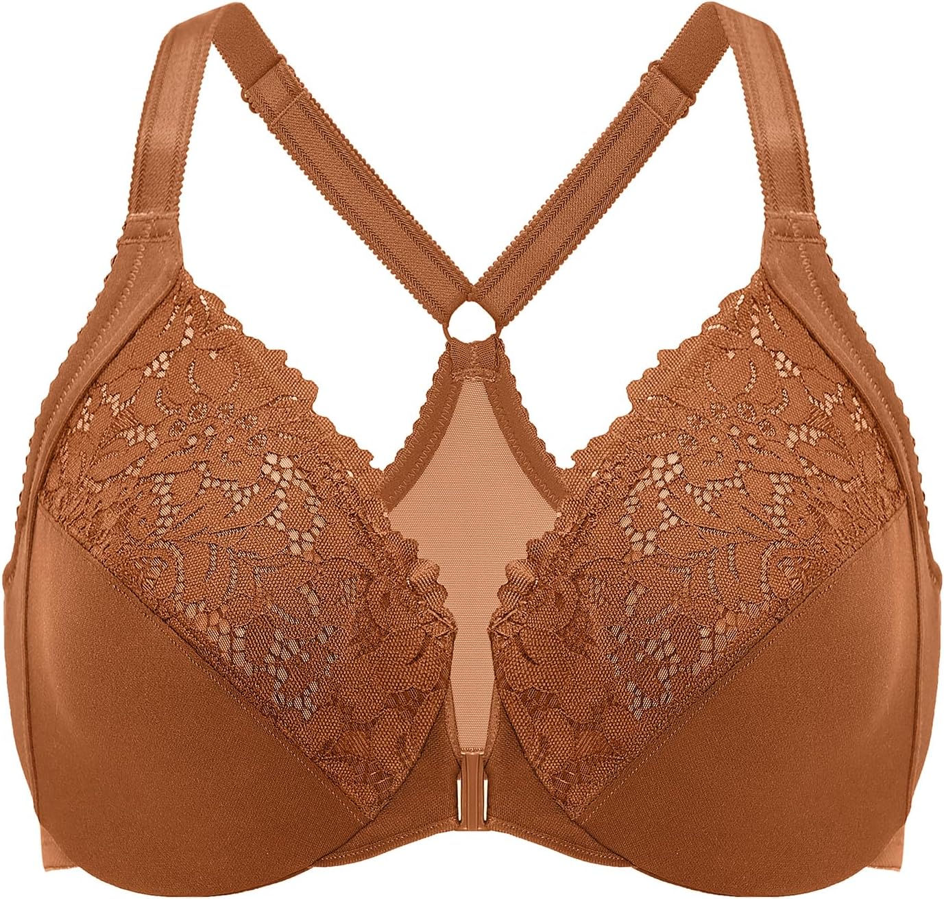 DELIMIRA Women's Front Closure Plus Size Full Coverage Lace Underwire Racerback Bra