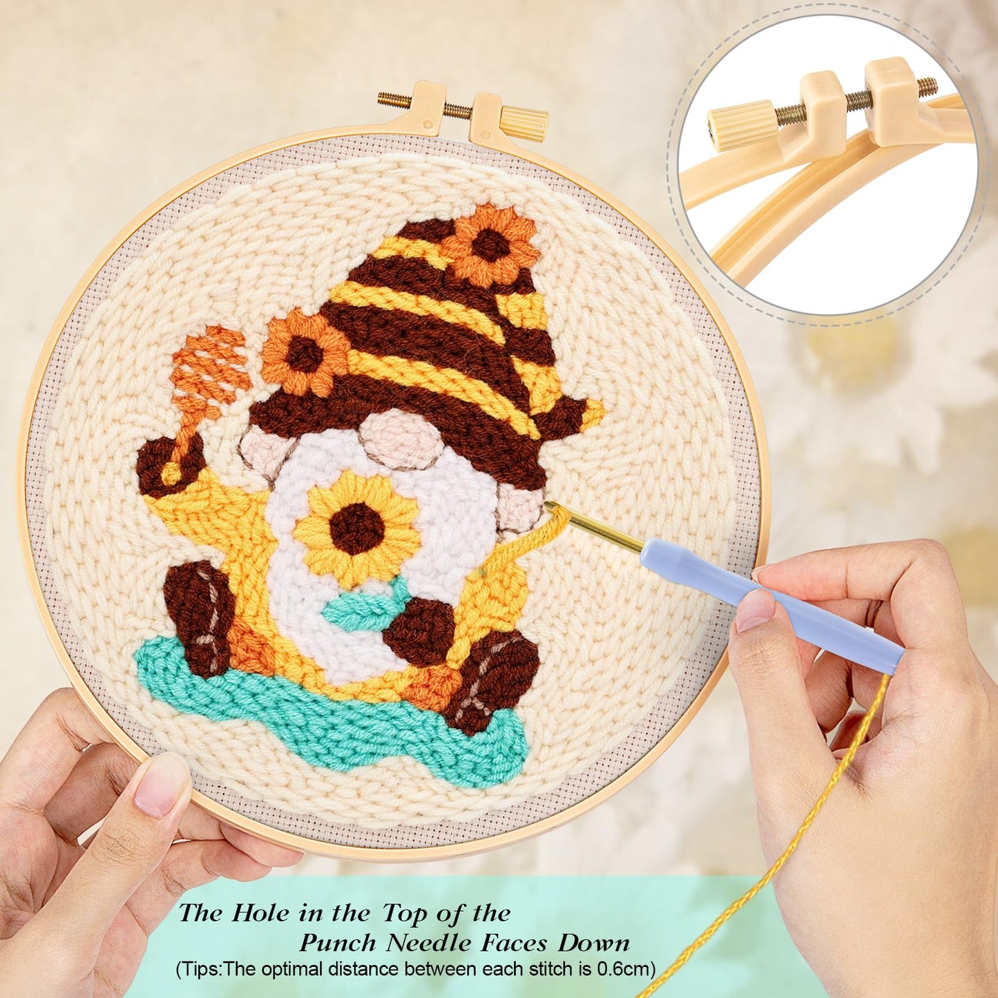 JSRQT Honey Gnomes Punch Needle Kit for Beginners, Punch Needle Embroidery Starter Kit for Adult Kids, DIY Cross Stitch Rug Hooking Craft Beginners Kit with Tools for Home Decor