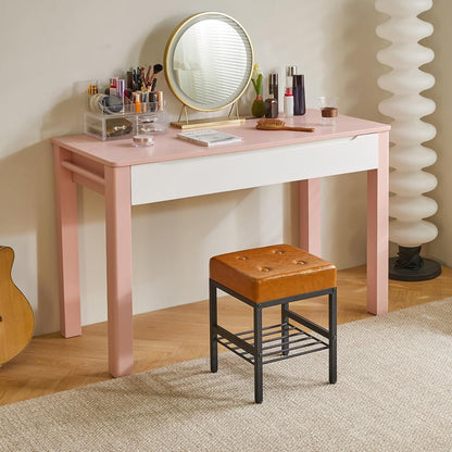 LG-60J IBUYKE Square Makeup Stool with Adjustable Feet and Storage Space, Footrest Chair, PU Vanity Seat, Multi-Use as