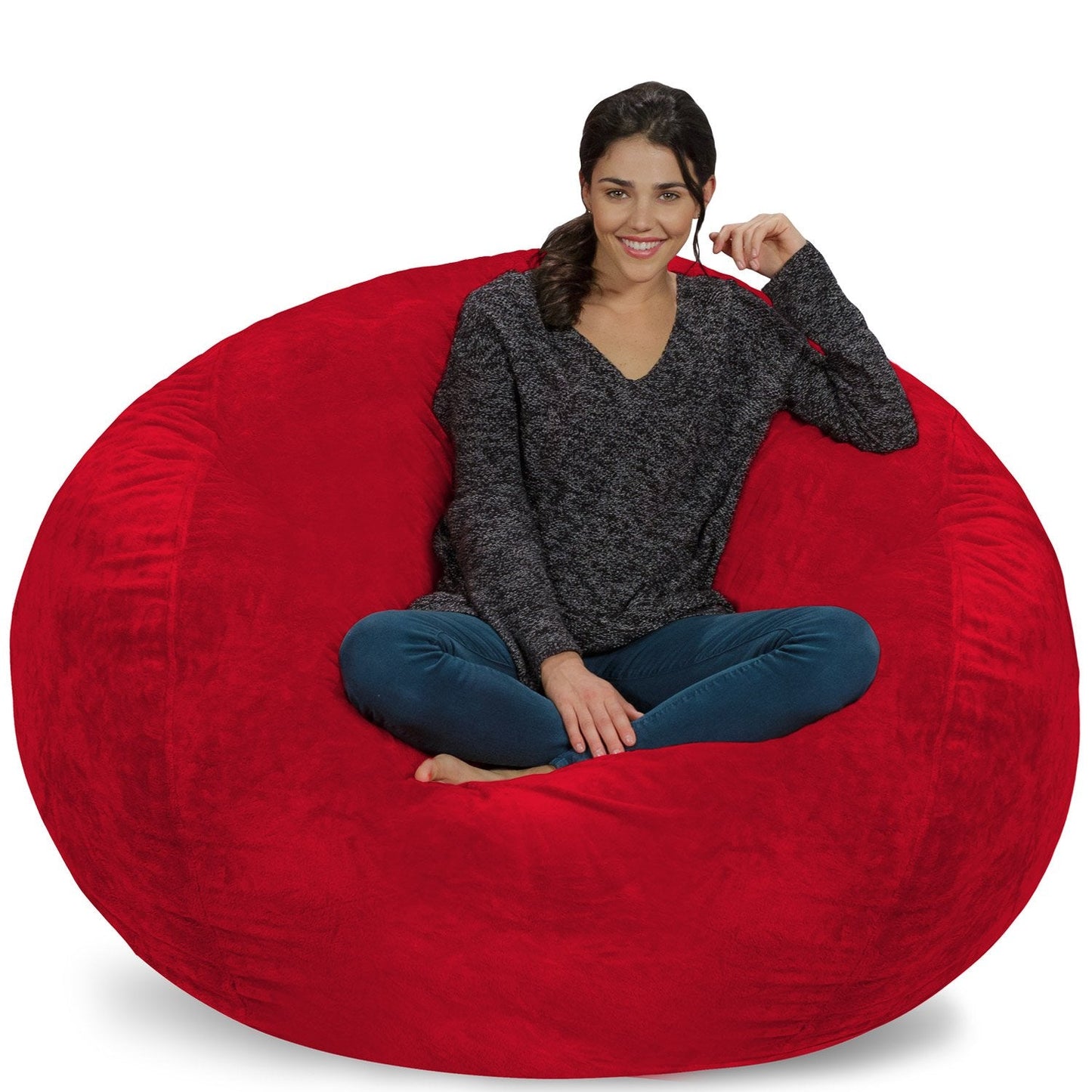 Chill Sack Bean Bag Chair: Giant 5' Memory Foam Furniture Bean Bag - Big Sofa with Soft Micro Fiber Cover - Red Furry